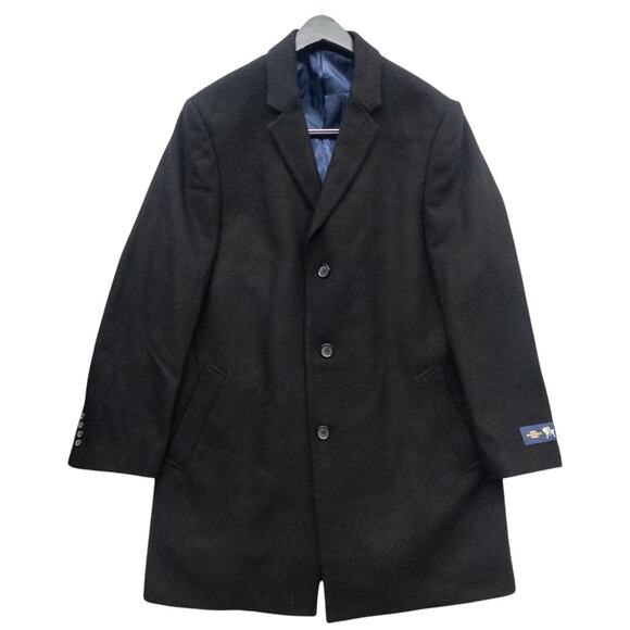 Hart Schaffner Marx Topcoat Dress Car Coat Men's 44R Wool Blend Black 3 Button - Picture 2 of 10